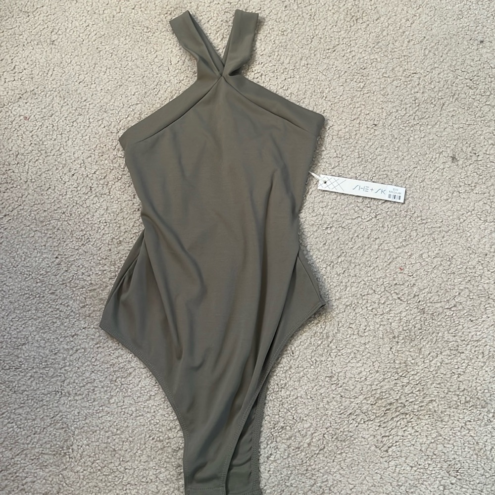 olive green halter neck body suit